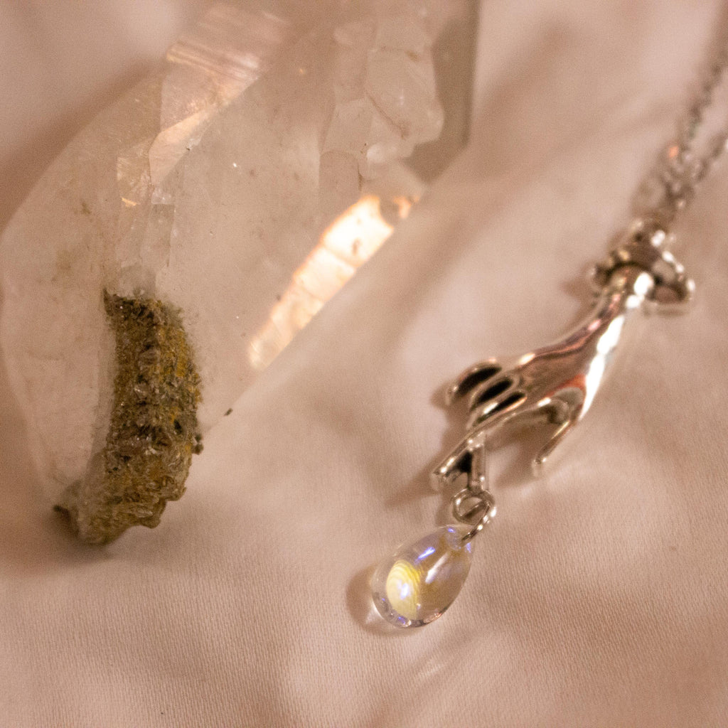 Vintage Inspired Sterling Silver Necklace ⋆ Hand Pendant with Iridescent Drop Bead