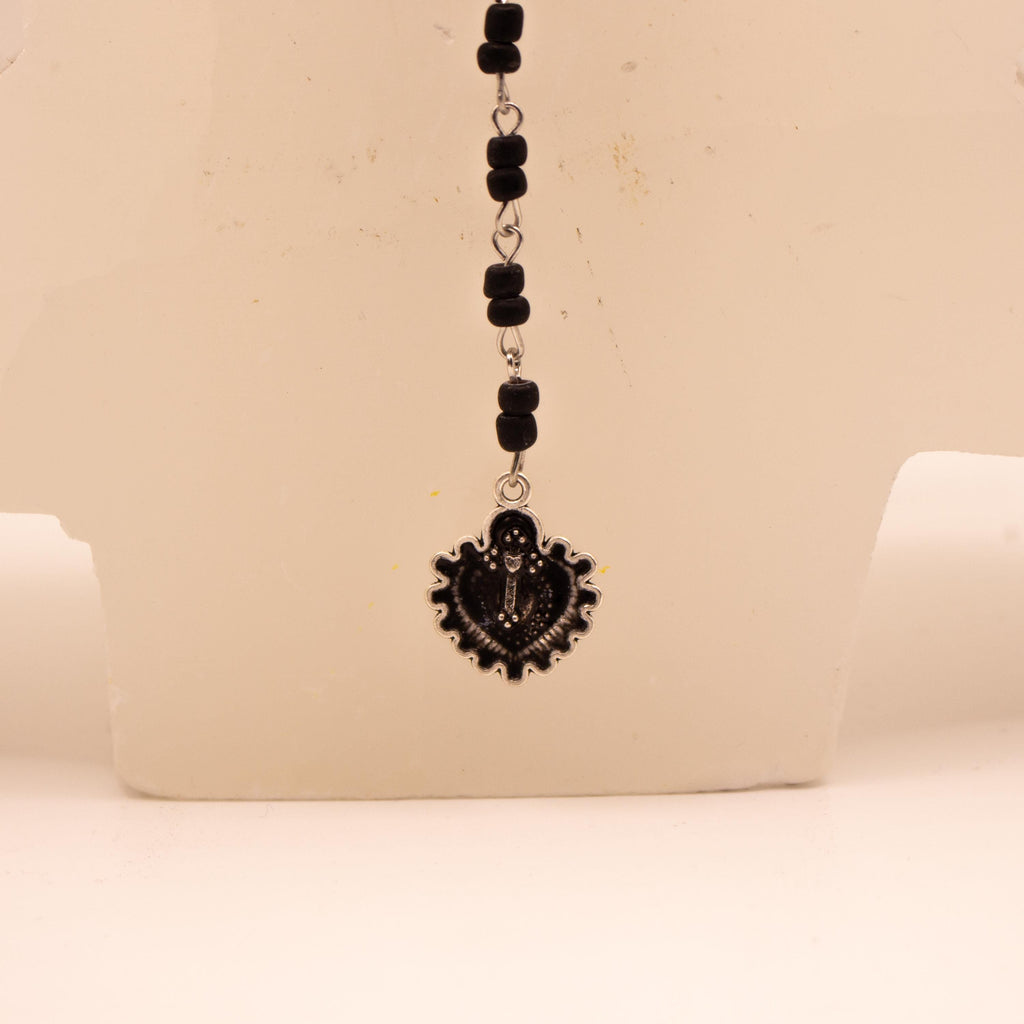Heart Crown Cross Pendant Necklace ⋆ Vintage Inspired Handmade Black Beaded Rosary-Style Jewelry