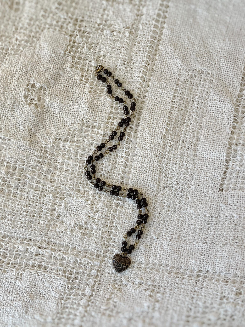 Vintage Inspired Hand Beaded Necklace with Vintage Heart Pendant – Romantic Statement Jewelry