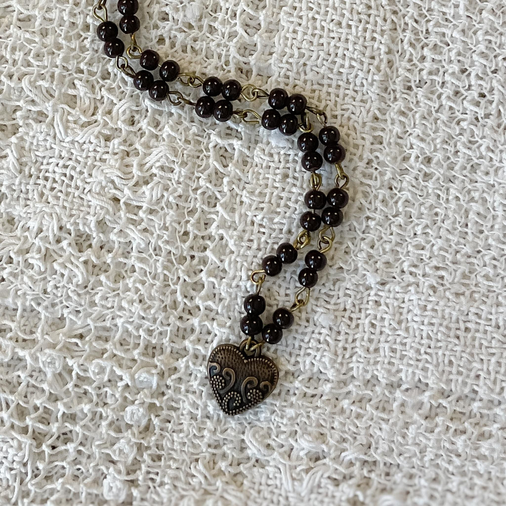 Vintage Inspired Hand Beaded Necklace with Vintage Heart Pendant – Romantic Statement Jewelry