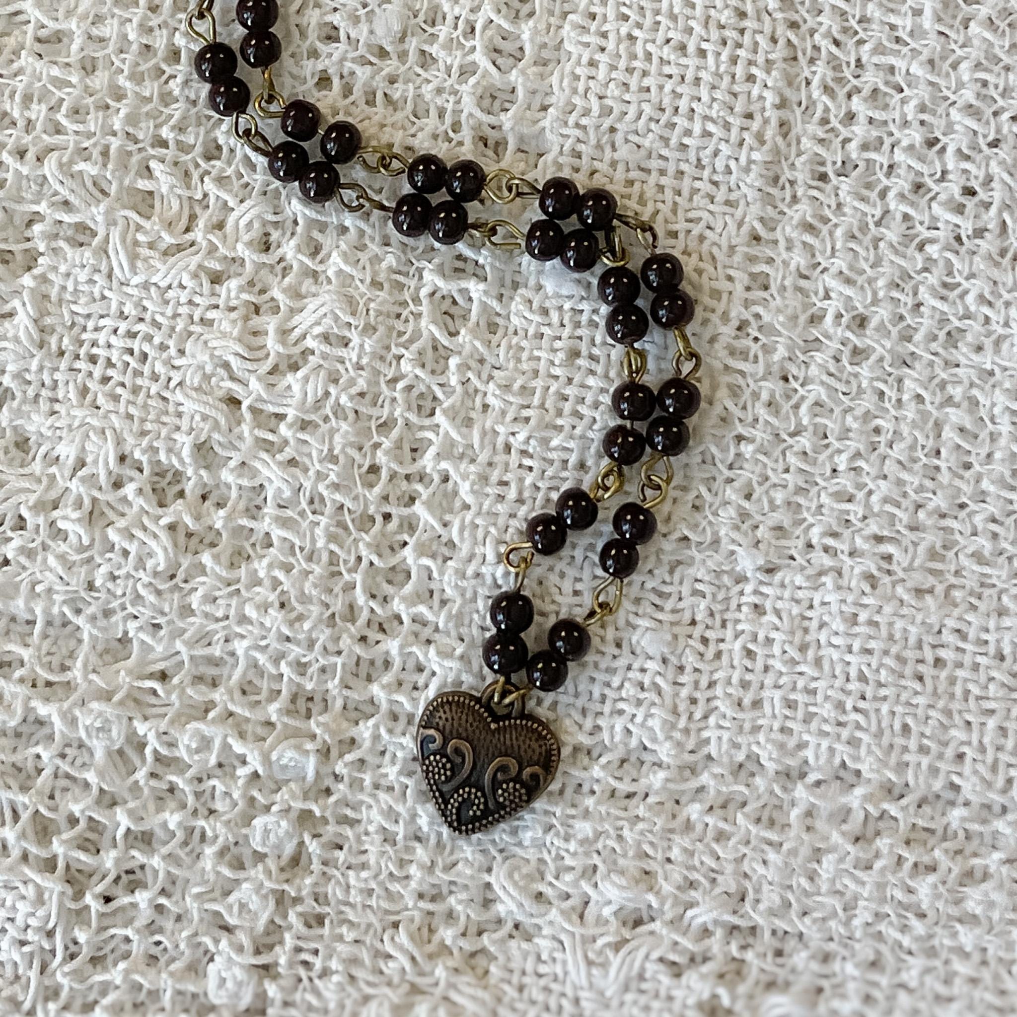 Vintage Inspired Hand Beaded Necklace with Vintage Heart Pendant – Romantic Statement Jewelry