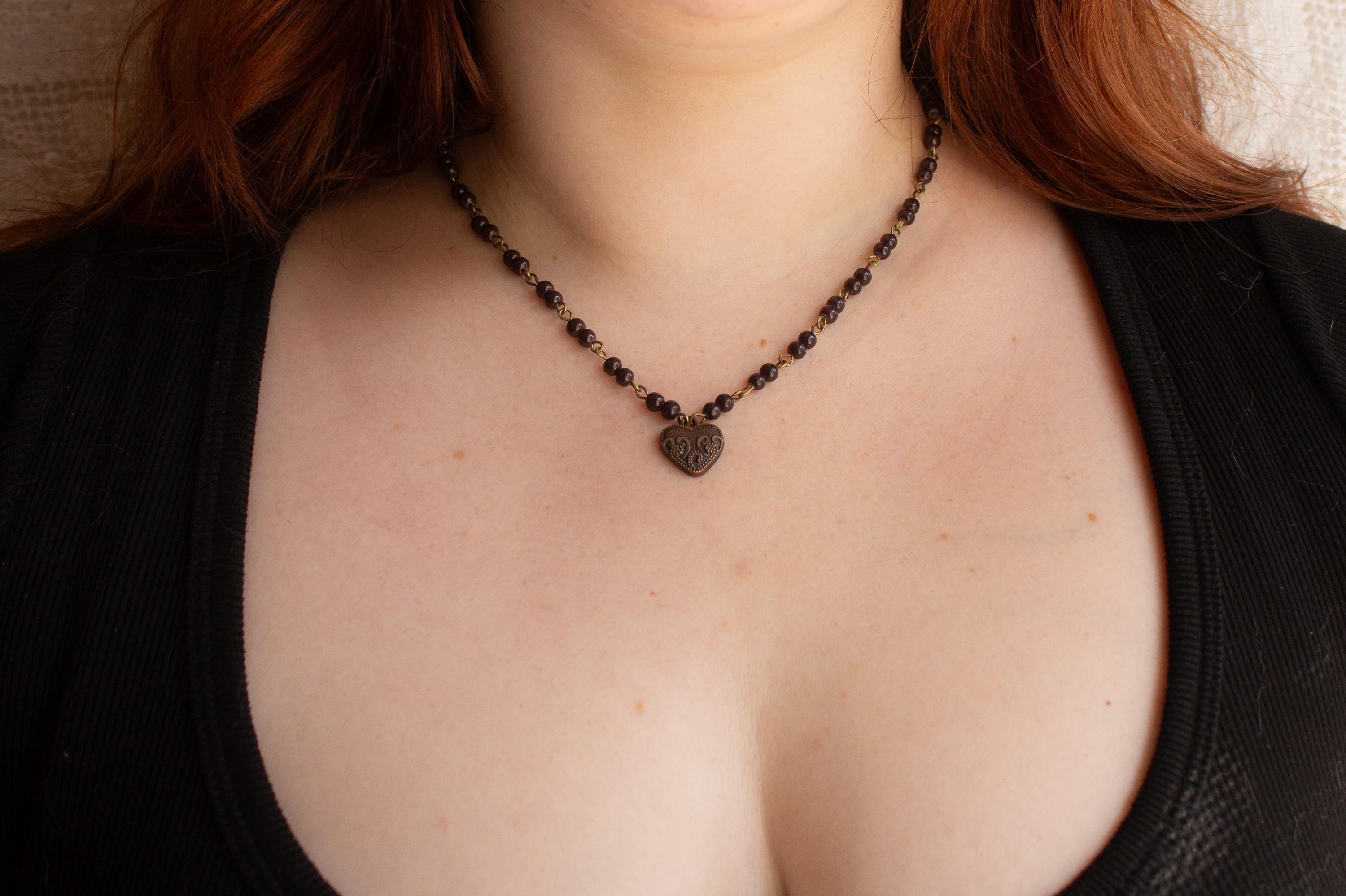 Vintage Inspired Hand Beaded Necklace with Vintage Heart Pendant – Romantic Statement Jewelry