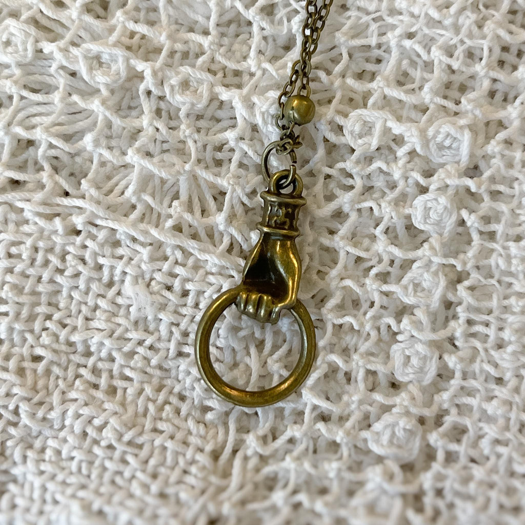 Vintage Inspired Bronze Necklace ⋆ Victorian Hand Knocker Pendant