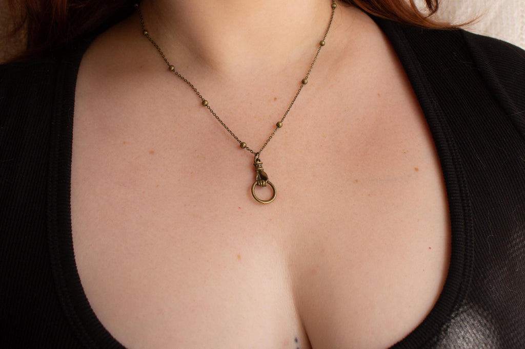Vintage Inspired Bronze Necklace ⋆ Victorian Hand Knocker Pendant