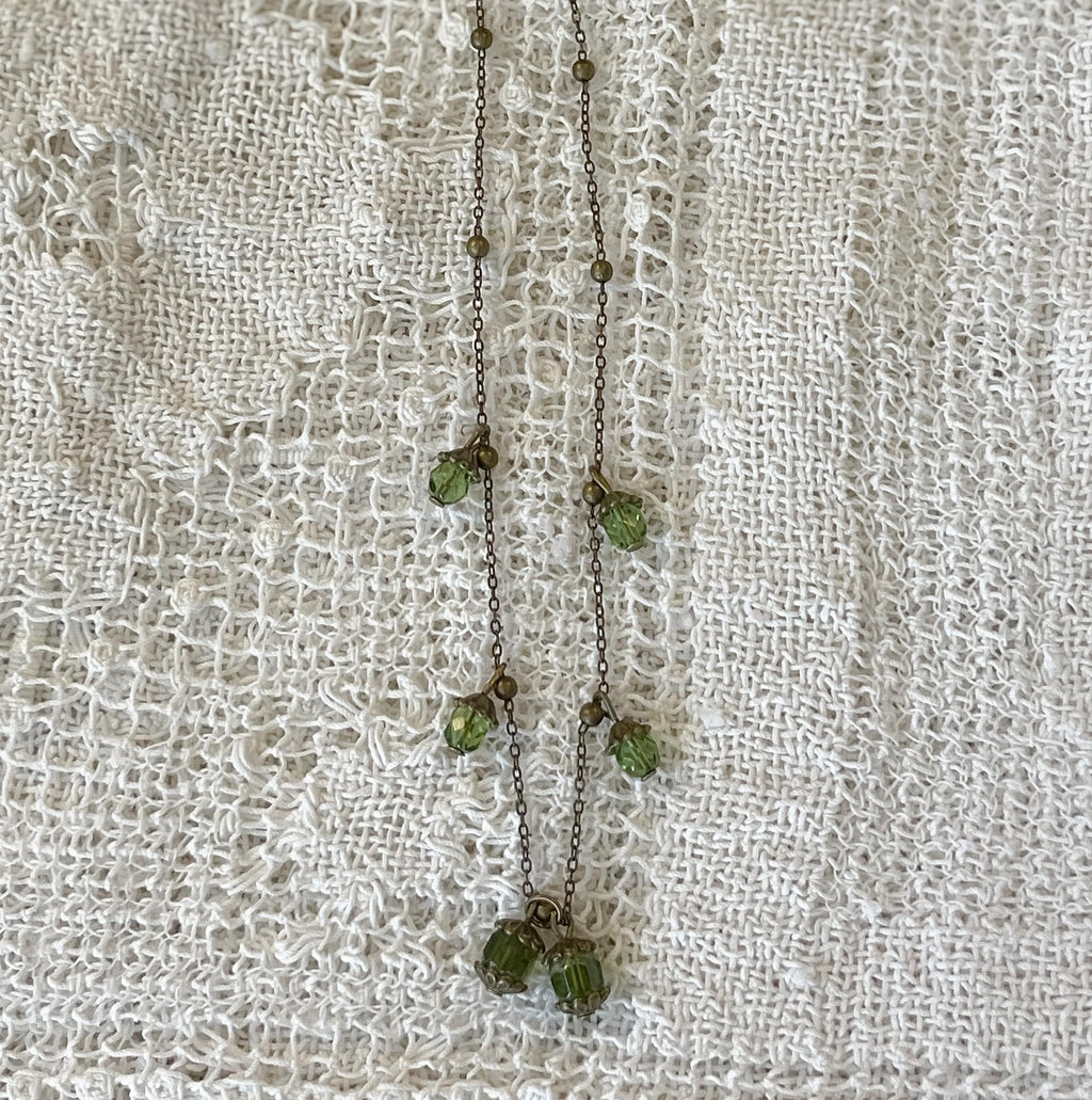 Vintage Inspired Bronze Necklace with Green Lantern-Inspired Drops