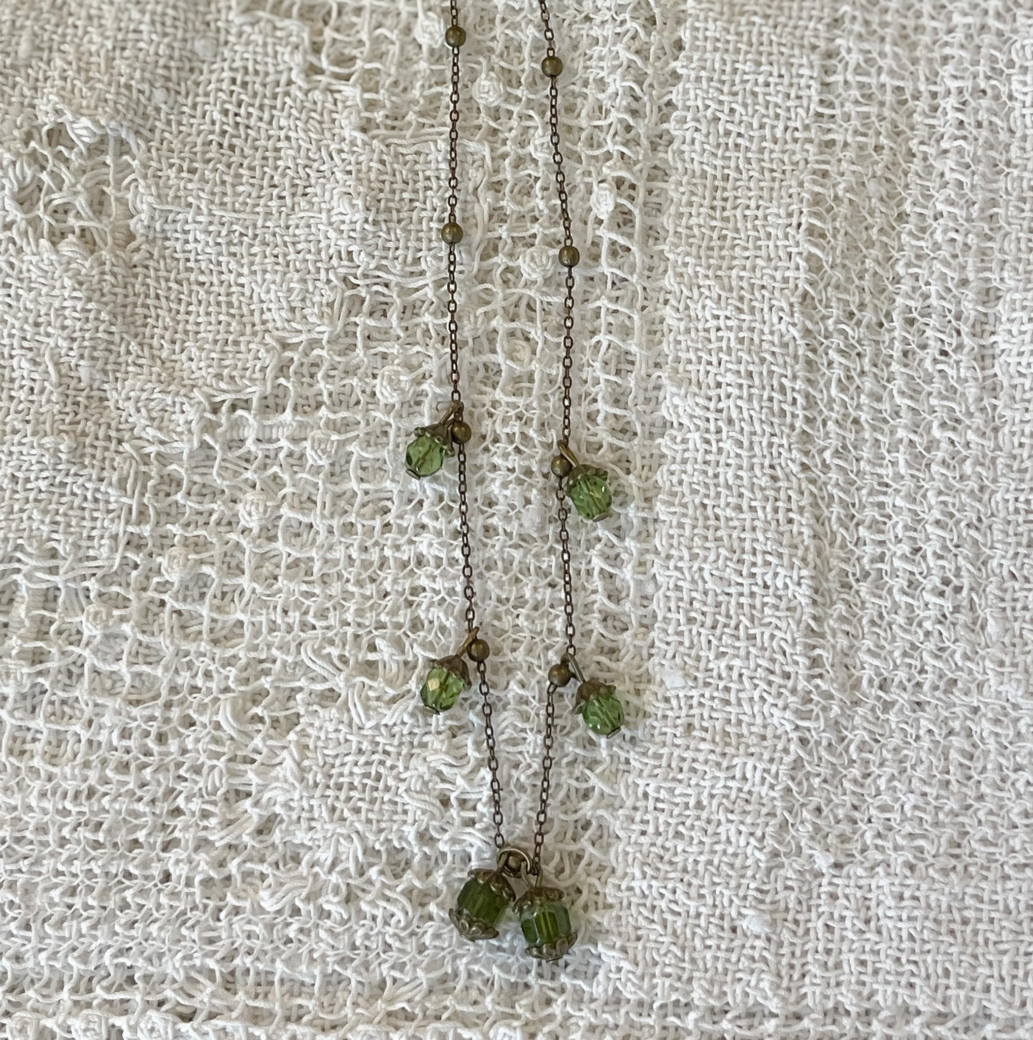 Vintage Inspired Bronze Necklace with Green Lantern-Inspired Drops