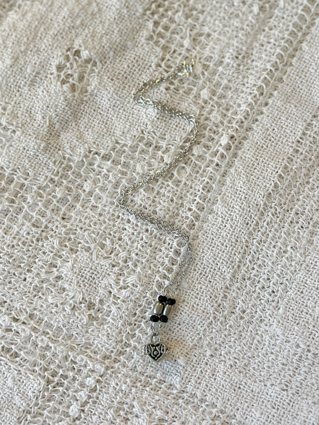 Sterling Silver Chain and Black Bead Locket Box Pendant Necklace