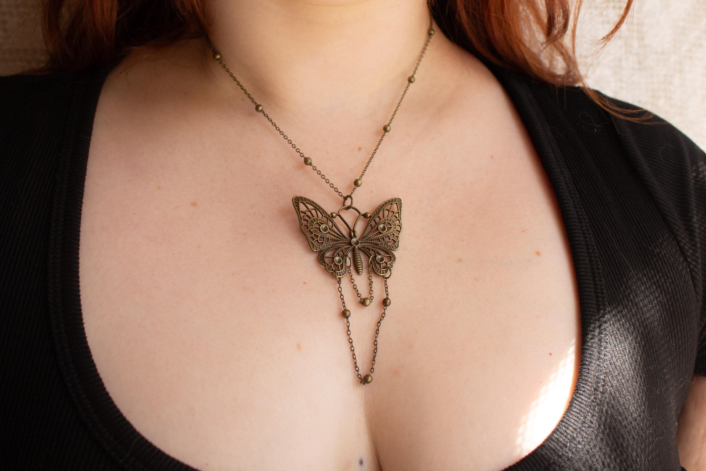Bronze Butterfly Pendant Necklace: Vintage-Inspired Gothic Jewelry