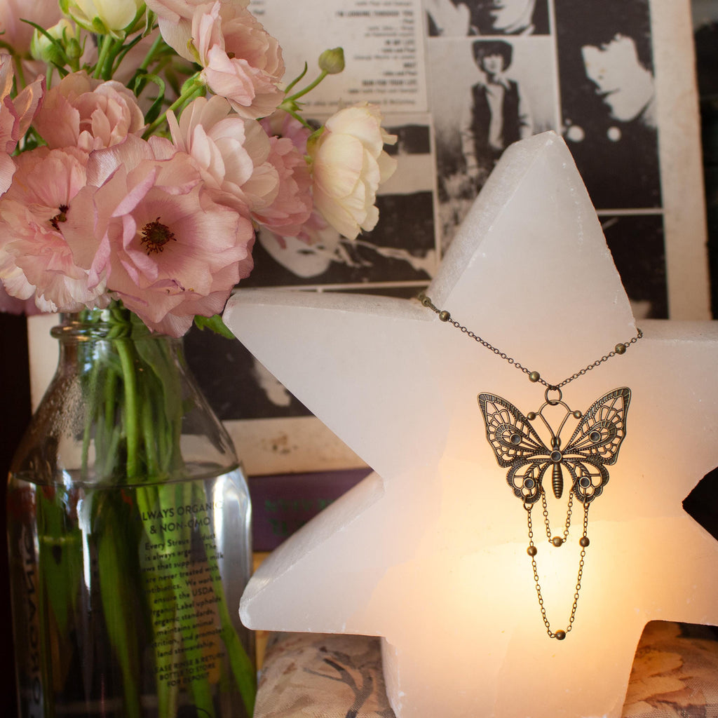 Bronze Butterfly Pendant Necklace: Vintage-Inspired Gothic Jewelry